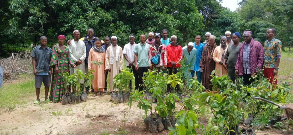 Groupe devant les plants de pépinière